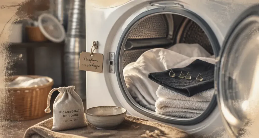 Astuce bonne odeur sèche-linge : huiles essentielles, bicarbonate et linge frais