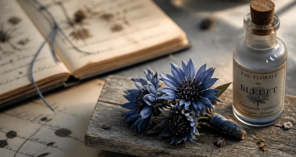 Bleuet signification : bleuet de mémoire en textile, eau florale