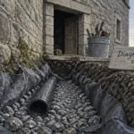 Drainage maison ancienne prix : tranchée de drainage devant maison en pierres