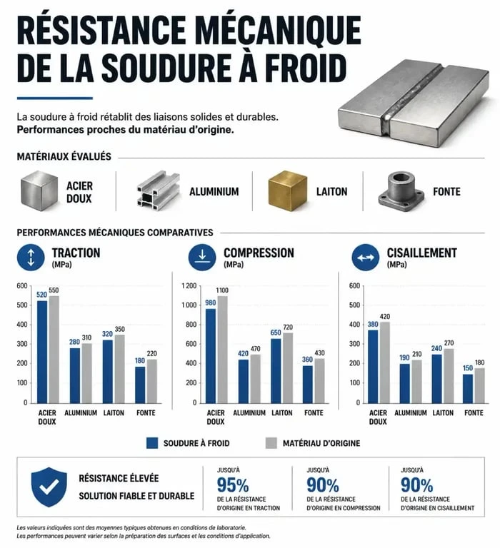 Infographie des propriétés et résistance mécanique de la soudure à froid