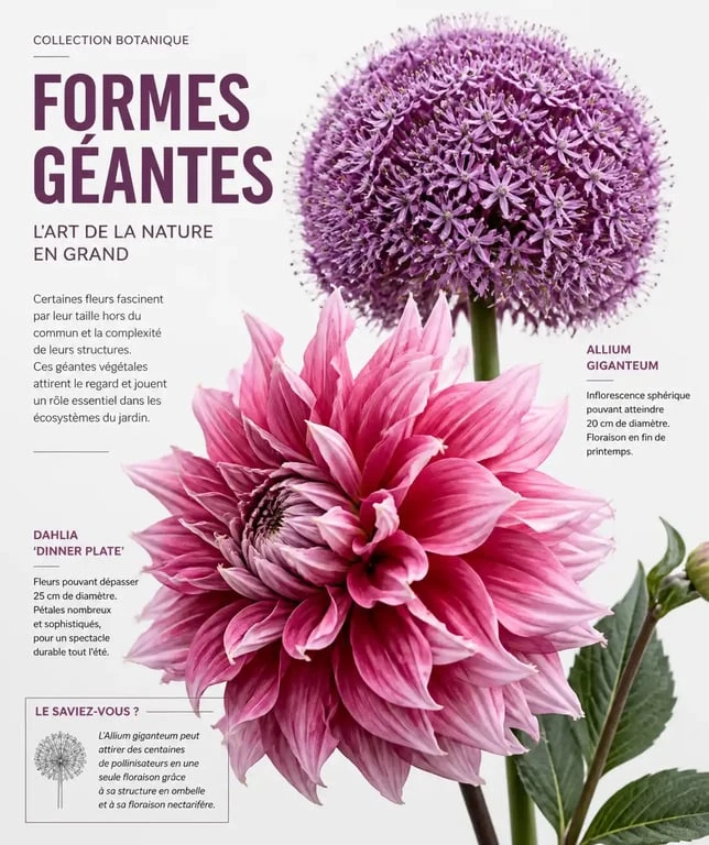 Grosse fleur de Dahlia et Allium giganteum dans un jardin