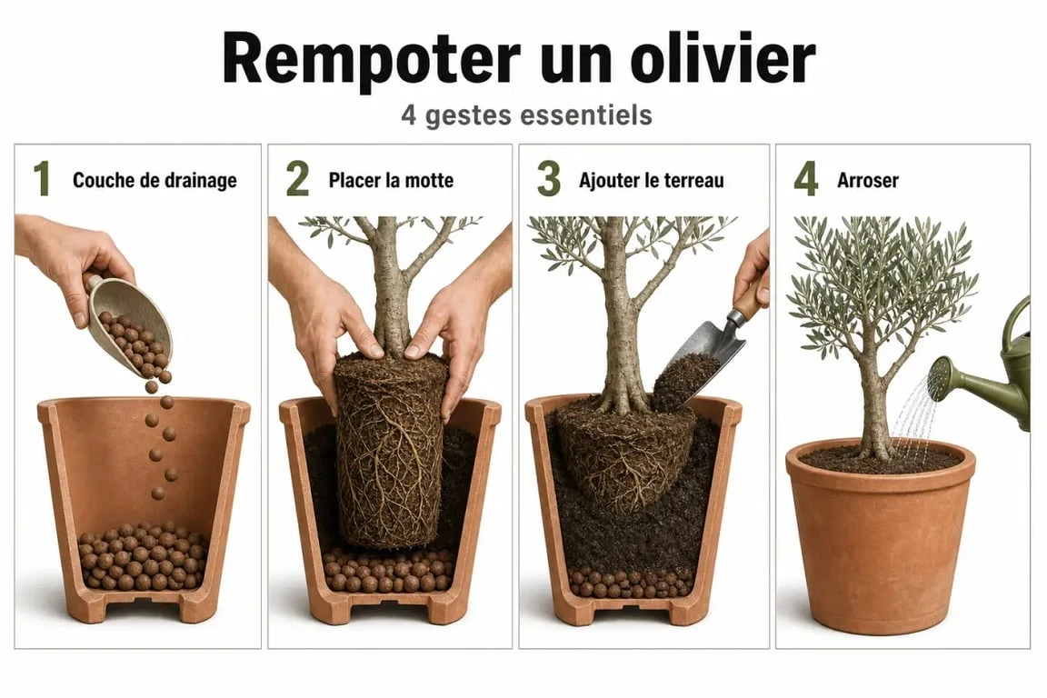 Étapes du rempotage d'un olivier en pot pour une croissance optimale