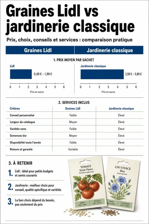 Comparatif des prix et avantages des graines Lidl par rapport aux jardineries classiques pour le potager.