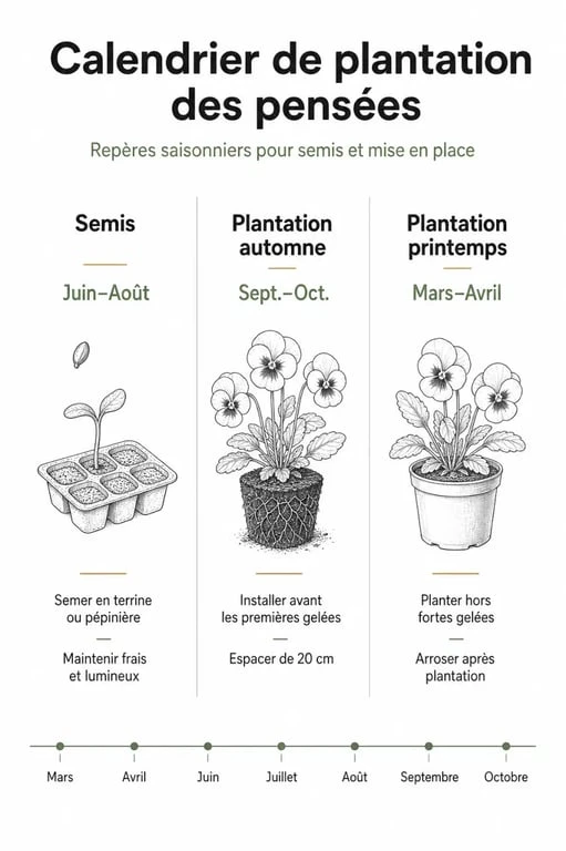 Calendrier de plantation des pensées : périodes idéales pour les semis et la mise en terre au jardin