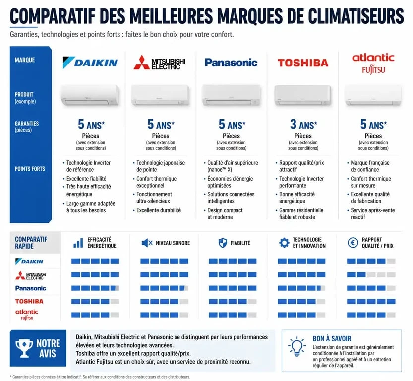 Infographie comparative des meilleures marques de climatiseur pour choisir son installation