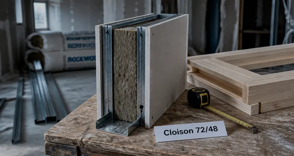 Coupe cloison placo avec rail : épaisseur 72/48 et 98/48