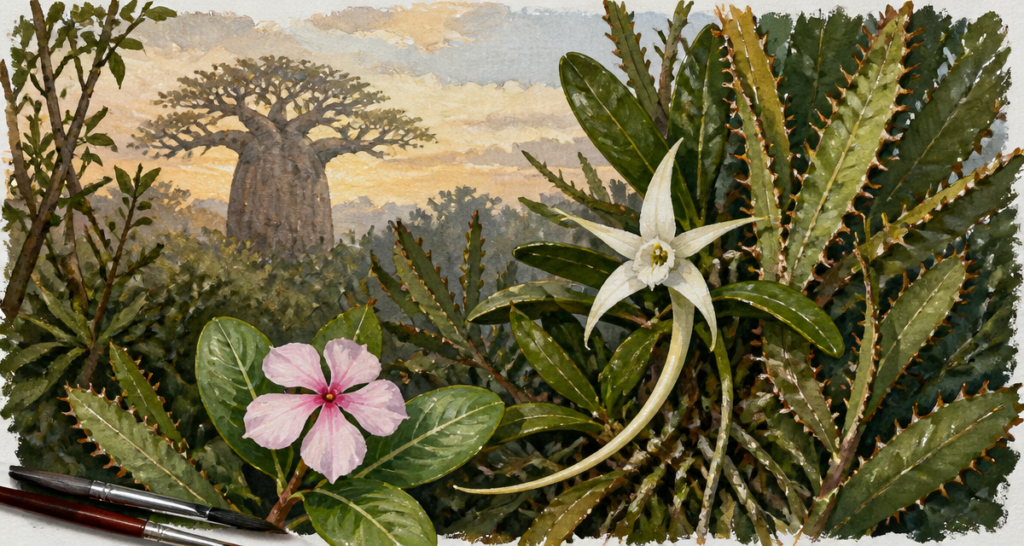 fleurs de madagascar sous-bois baobab aube