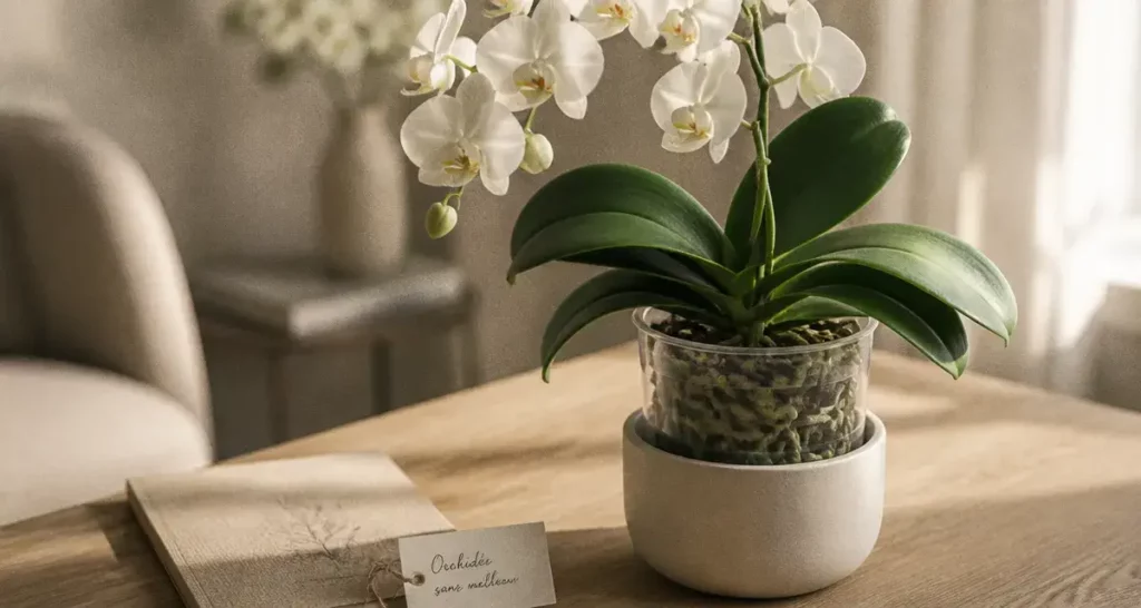 Offrir une orchidée porte malheur : orchidée blanche en pot transparent