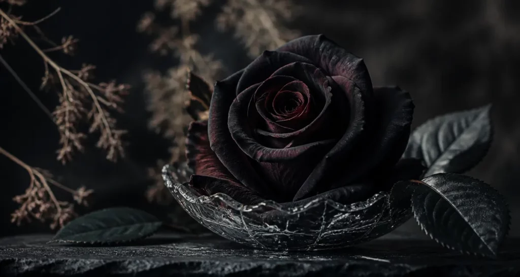 Signification roses noires : rose noire ébène gothique en gros plan