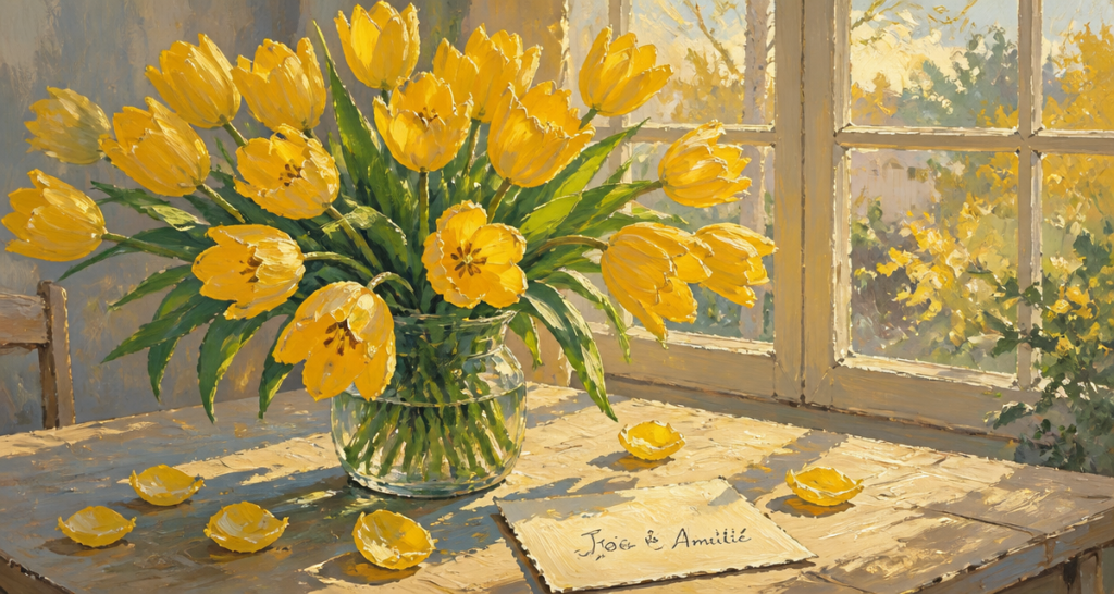 signification tulipe jaune bouquet sur table lumière amitié