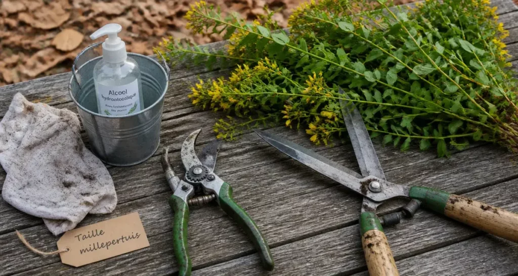 Taille des millepertuis : rabattage au sécateur pour booster la floraison