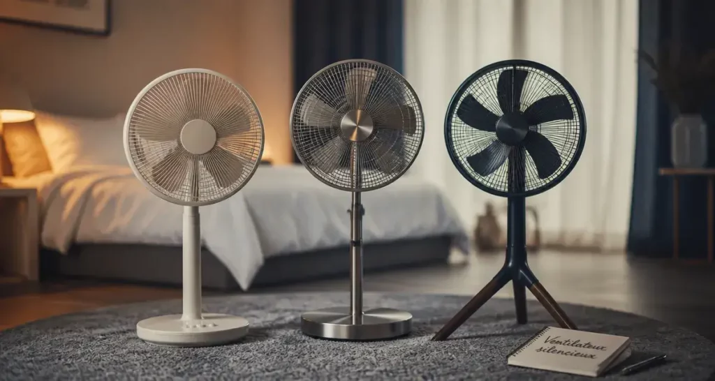Ventilateur sur pied prix : vue de trois ventilateurs silencieux