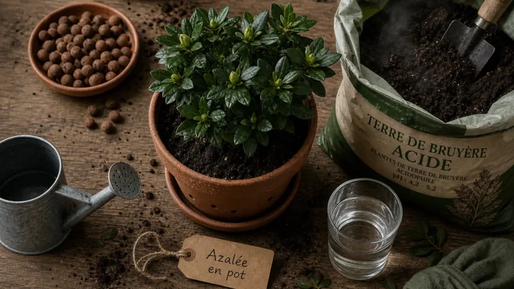 Azalée en pot : eau non calcaire, terre de bruyère et drainage
