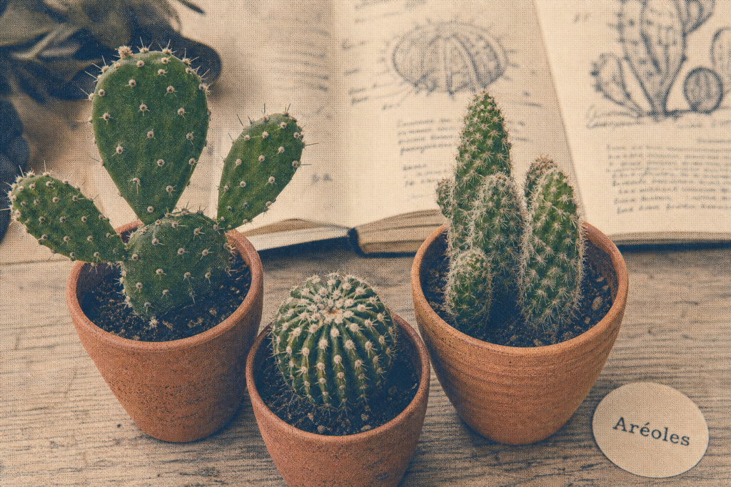 Cactaceae : cactus aux aréoles et tiges succulentes, épines visibles
