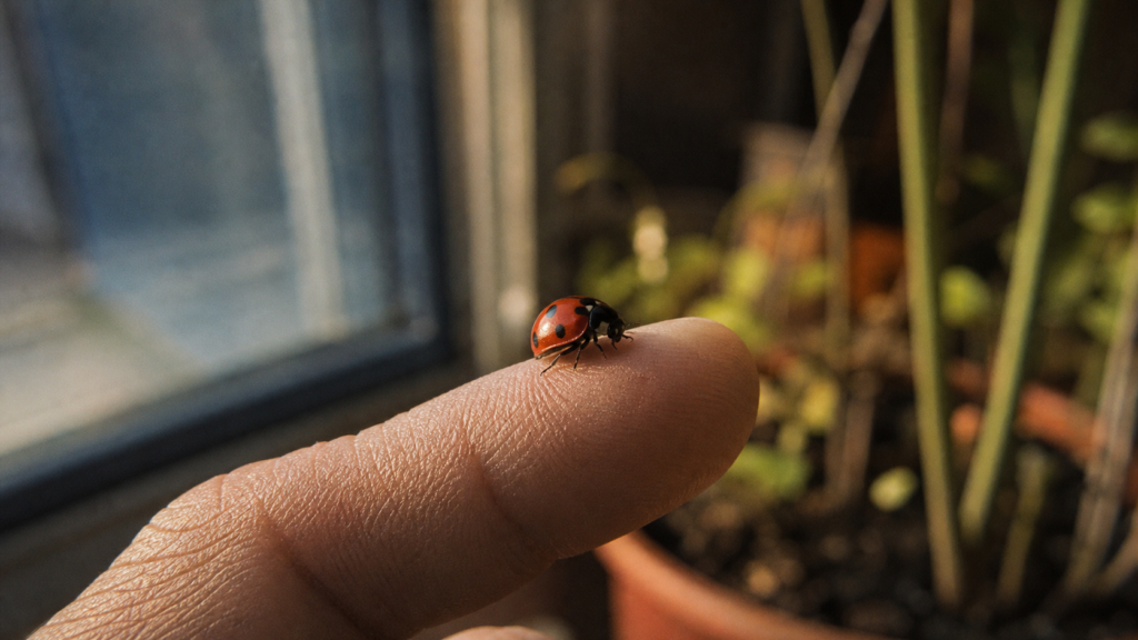 Coccinelle signification chance protection sur une main, photo gros plan