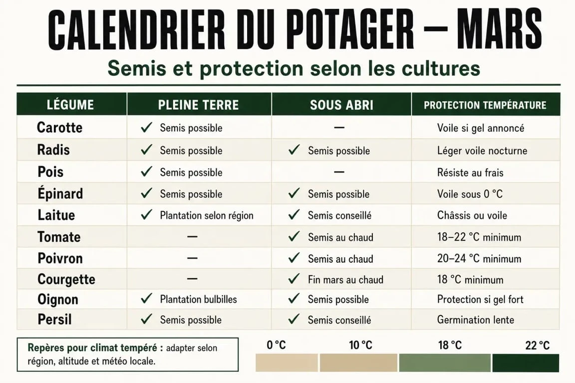 Calendrier des plantations au potager en mars : légumes à semer et planter