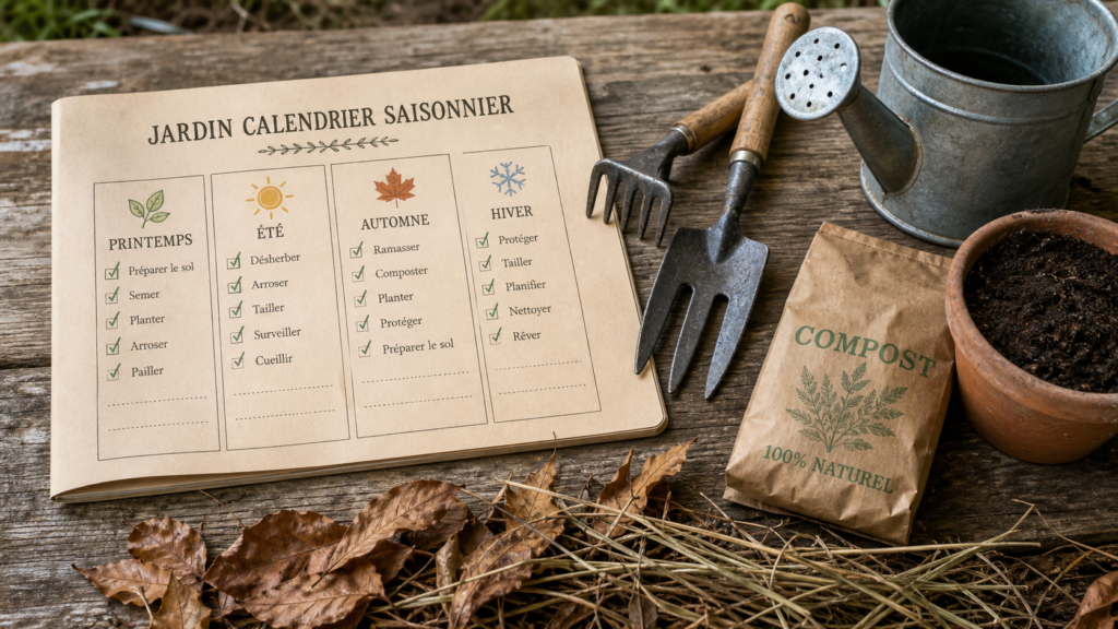 Calendrier des saisons pour entretenir son jardin au fil des saisons : printemps, été, automne, hiver