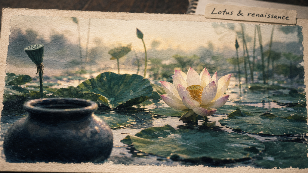 Fleur lotus signification pureté et renaissance, étang brumeux