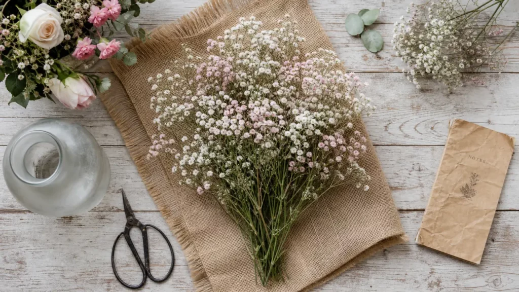 Gypsophile fleur blanche et rose, séchée ou en bouquet