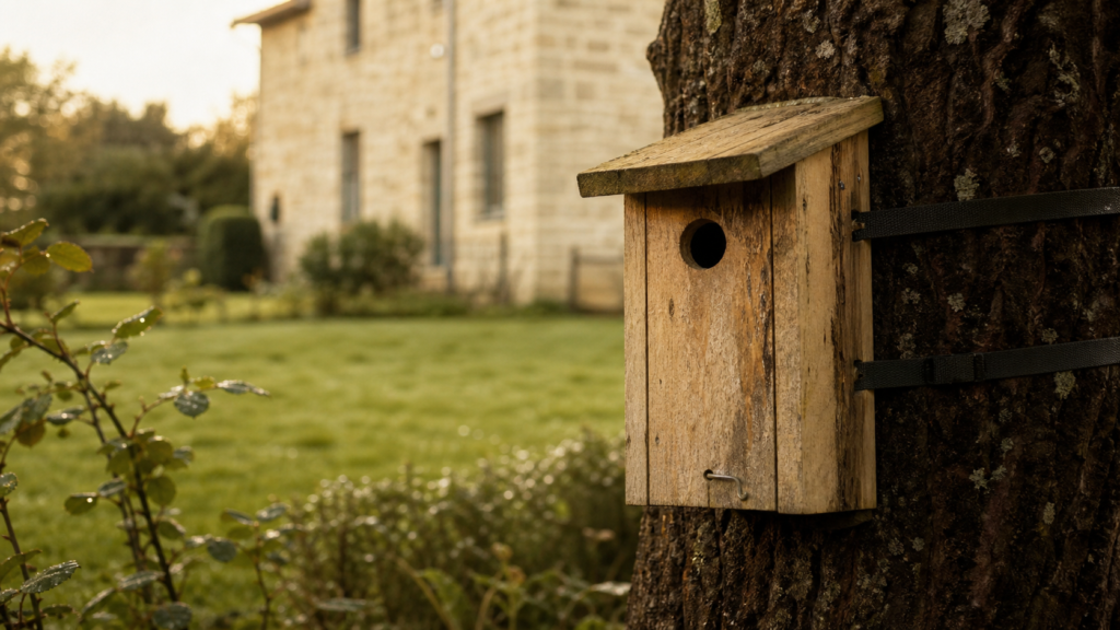 Installer un nichoir : que dit la loi ? Nichoir en bois fixé à un tronc