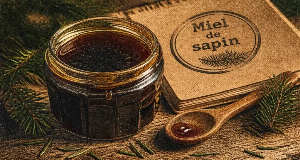 Miel de sapin bienfaits : miellat sombre en pot