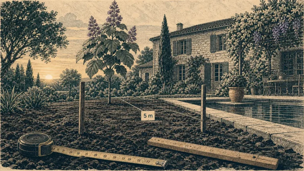 Paulownia distance maison : 5 m minimum depuis la façade