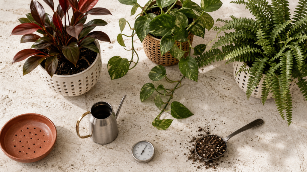Plantes faciles pour salle de bain en pots, lumière indirecte et humidité