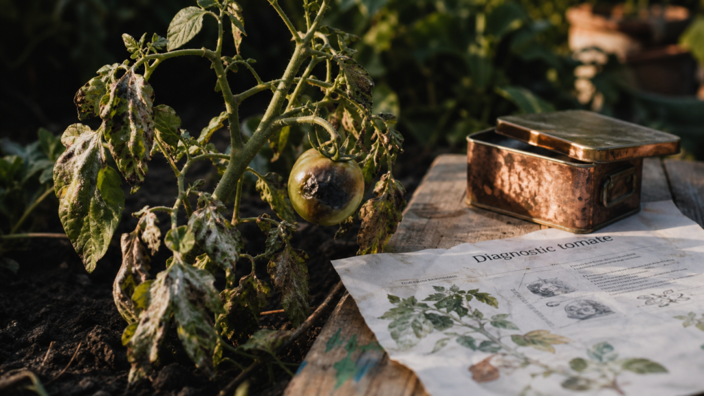 Tomates : reconnaître les maladies courantes, feuilles tachetées et fruit atteint