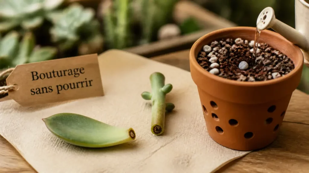 Bouturer des plantes grasses : coupe séchée sur papier absorbant, prêt à bouturer