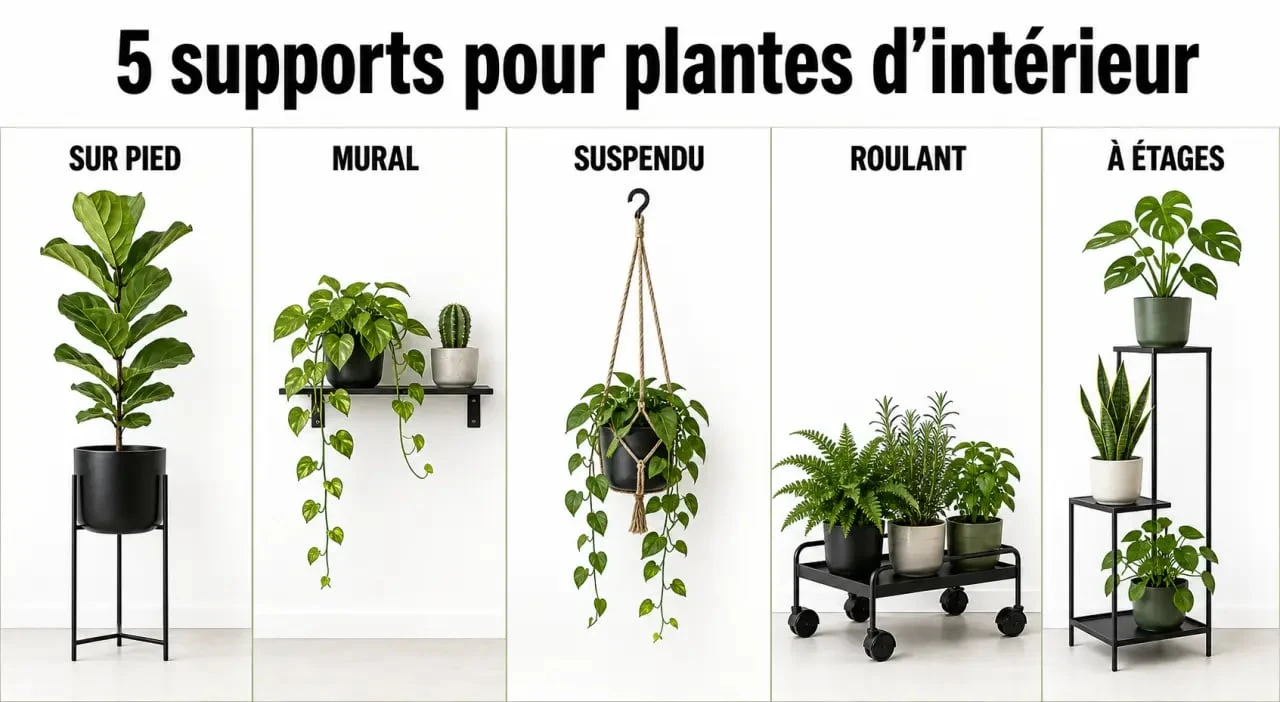 Support plantes intérieur : comparaison visuelle de cinq formats pour gagner de la place et choisir le bon modèle