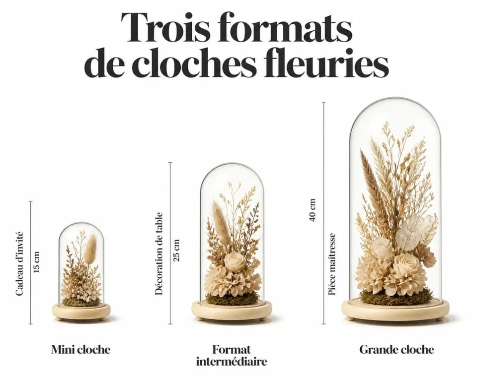Comparaison de plusieurs cloches fleurs séchées de tailles différentes