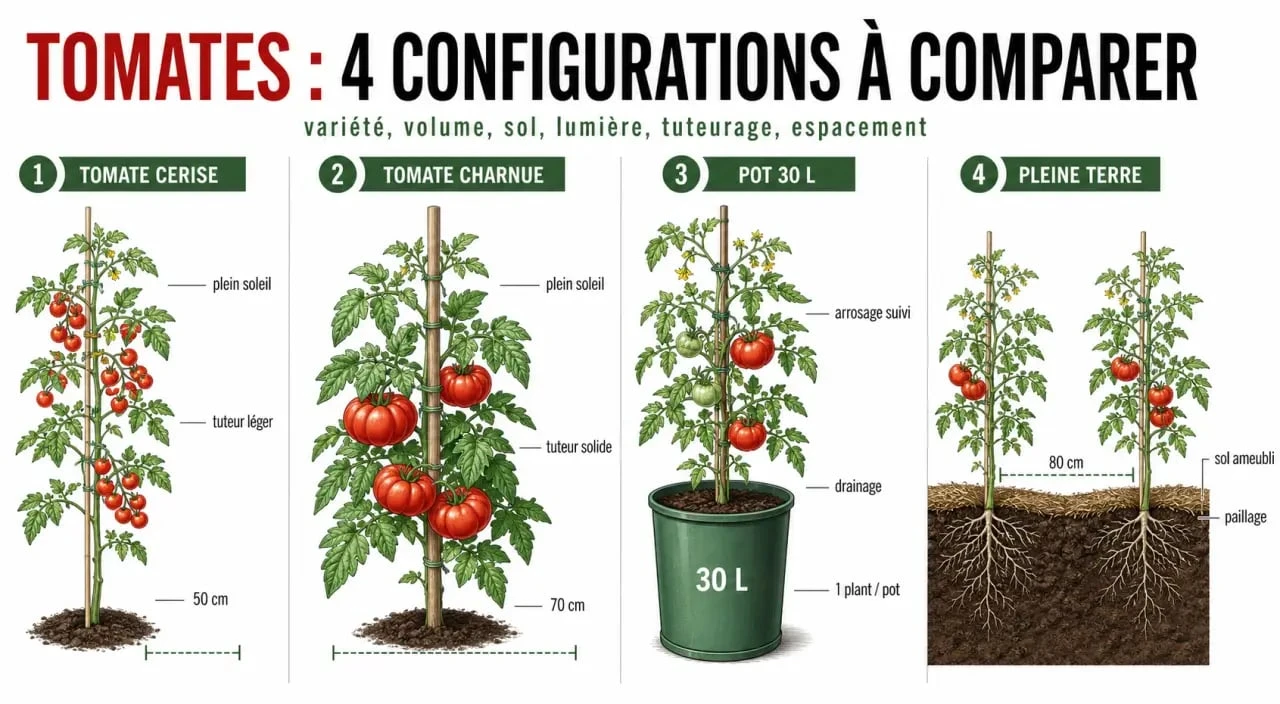 Plant tomate : comparatif des formats et des conditions de culture