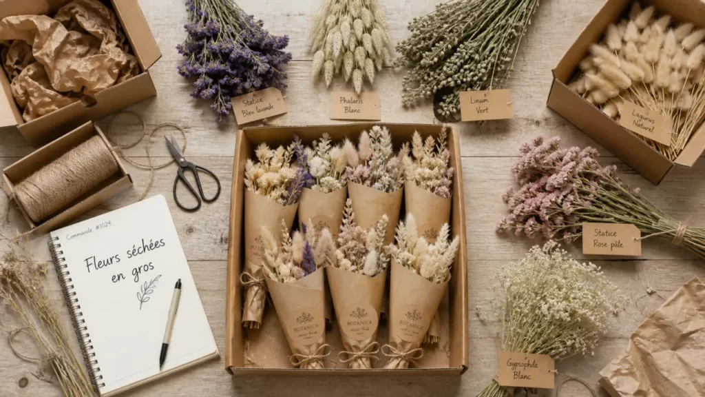 Fleurs séchées grossiste : vrac, bottes et bouquets