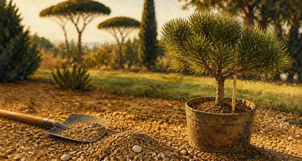 Pins arbre : jeune pin en pot prĂŞt Ă planter