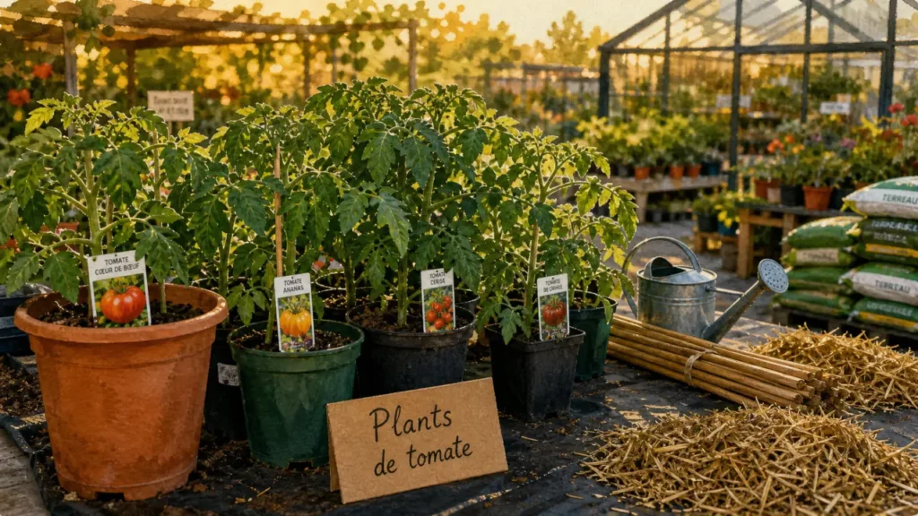 Plant tomate en pots pour balcon, jardinerie en plein air