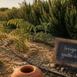 Potager bio de provence avec irrigation goutte-à-goutte et paillage