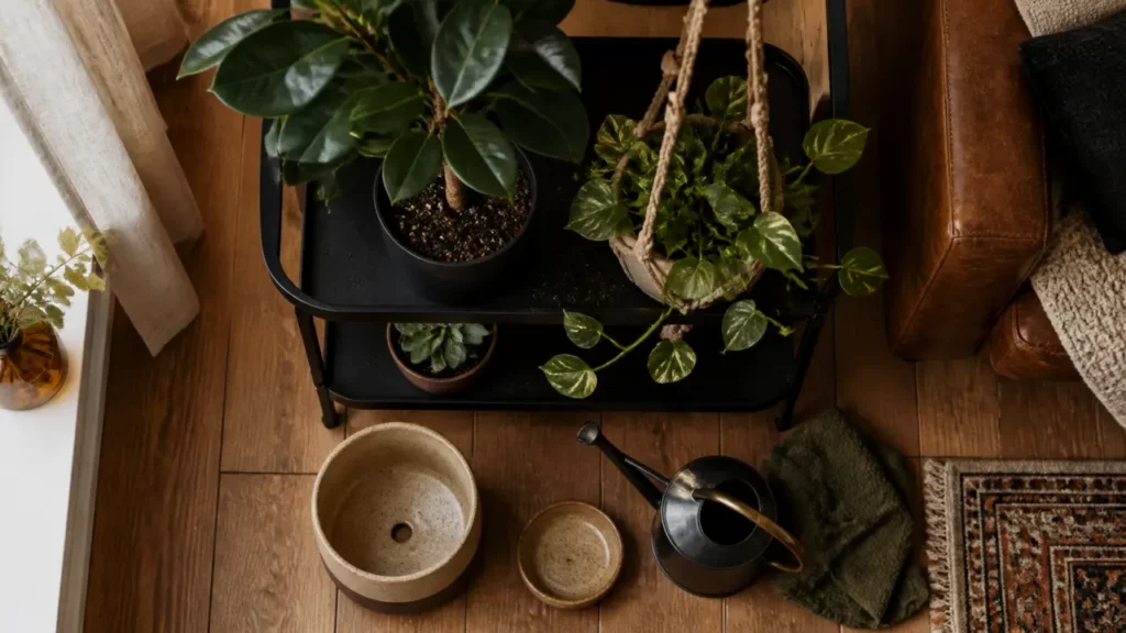 Support plantes intérieur en métal pour ficus et pothos en pot