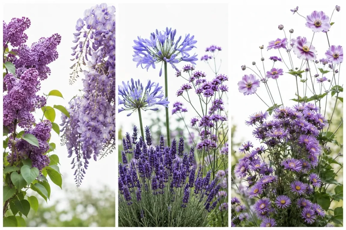 fleurs violette jardin au fil des saisons avec lilas, lavande, agapanthe et asters