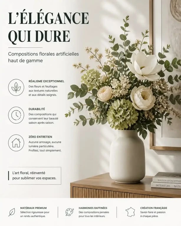 Bouquet de fleurs artificielles haut de gamme dans un vase en céramique pour une décoration d'intérieur élégante
