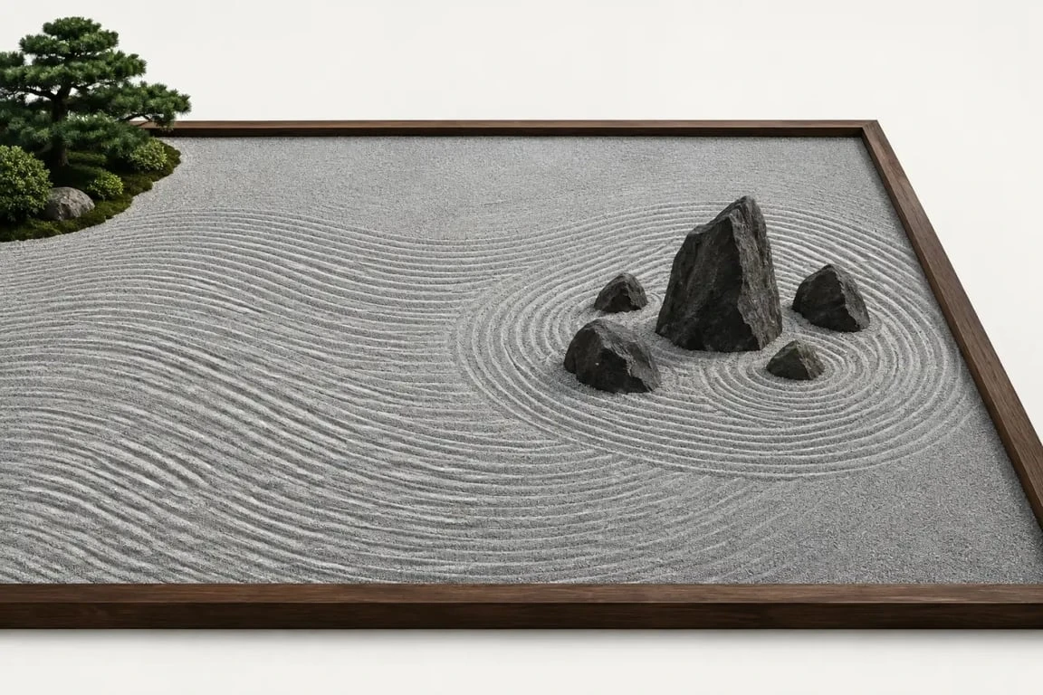 Conseils jardinage zen garden.org : composition d’un jardin zen avec vide, pierres asymétriques et gravier ratissé