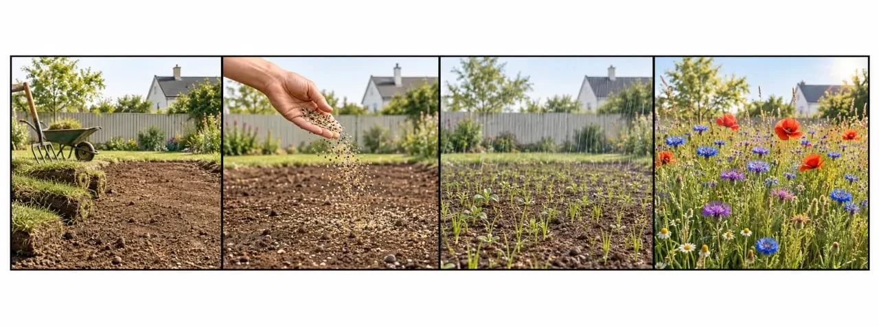 Étapes pour créer une prairie de fleurs sauvages jardin, du semis à la floraison