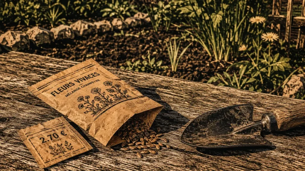 Graines de fleurs vivaces sur une table, choix pour soleil ou massif