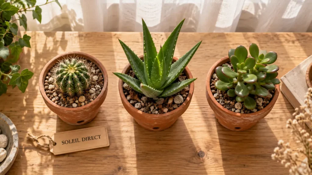 Plantes d intérieur soleil direct : succulentes en pot près d’une fenêtre