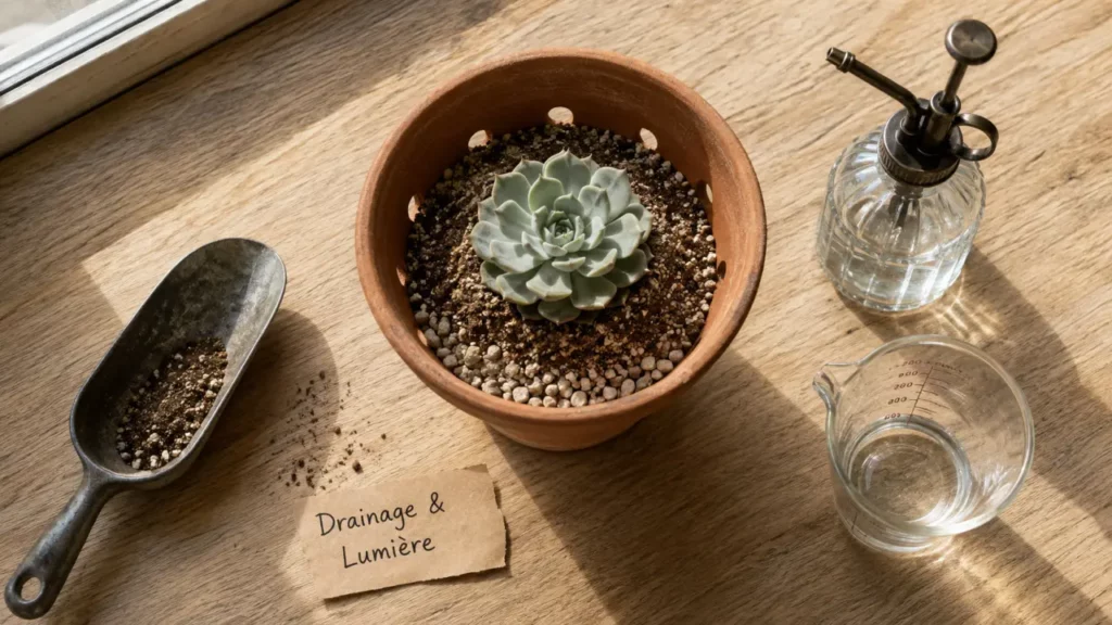 Plantes grasses : pot percé, lumière vive, arrosage mesuré