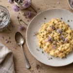 Fleurs de ciboulettes comestibles, sur sel et assiette : préparation