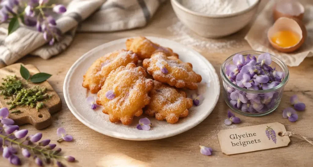 Fleurs de glycine comestibles : pétales triés, prêts à beignets